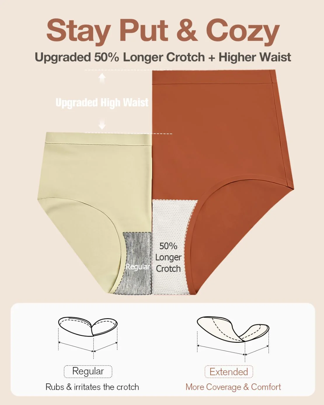 6 Pack Womens Underwear High Waisted Seamless Full Coverage Briefs No Show Ladies Panties (Regular & Plus Size) - Image 13