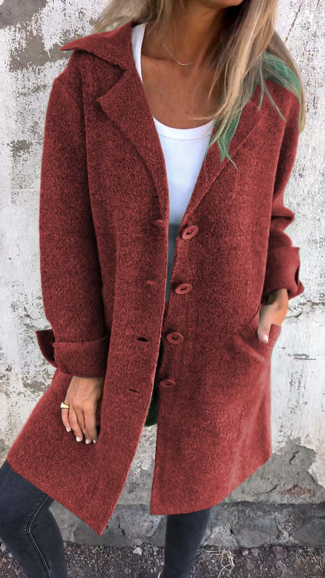 Casual Lapel Wool Single Breasted Long Coat - Image 6