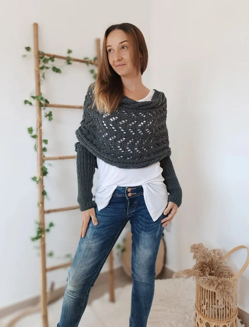 Knitted Cable Wrap, Shrugs For Women, Knitted Wrap - Image 17