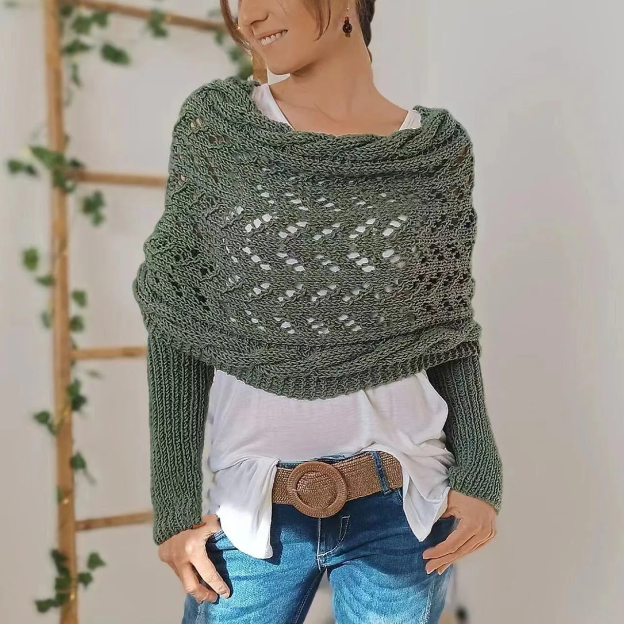 Knitted Cable Wrap, Shrugs For Women, Knitted Wrap - Image 5