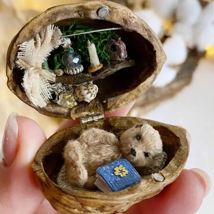 Handmade.Walnut Shell Doll House--mini library, tiny World inside walnuts - Image 10