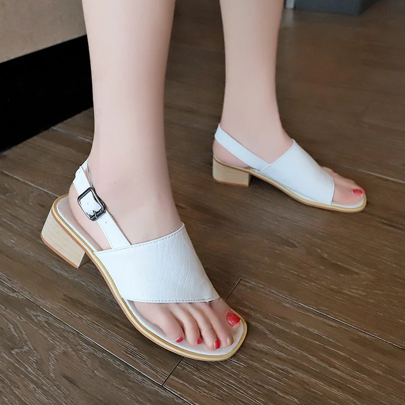 Spring And Summer Leather Casual Shoes And New Belt Buckle Solid Color Plus Size Women's Sandals - Image 10