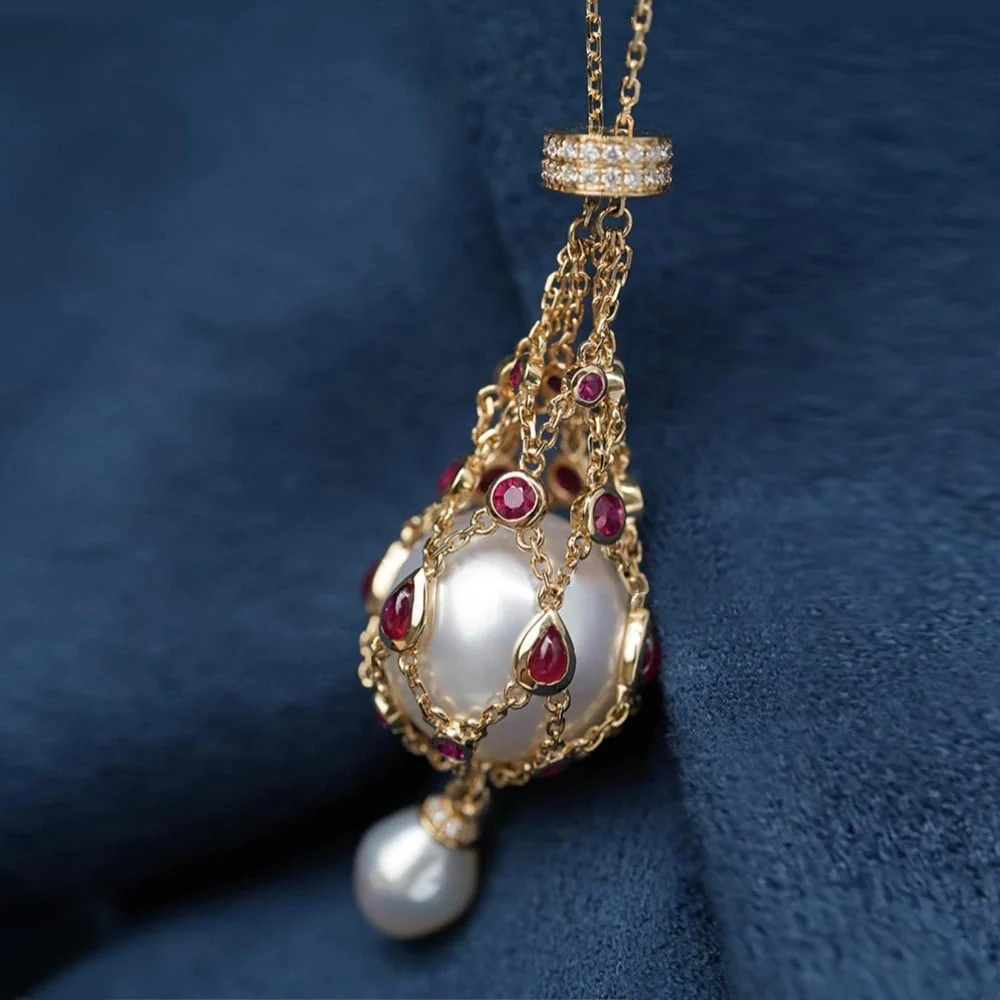 Pearl & Gemstone Lavalier Pendant - Image 2