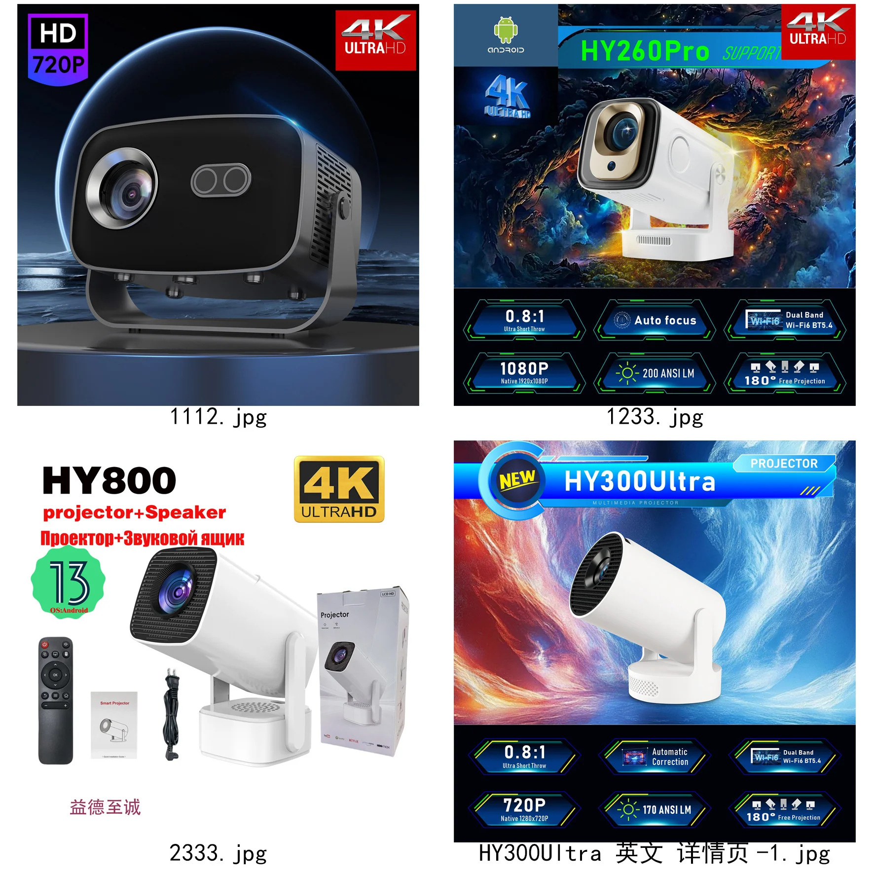 Projector A10 Android Wifi Projector 4K HD Mini PTZ Portable - Image 2
