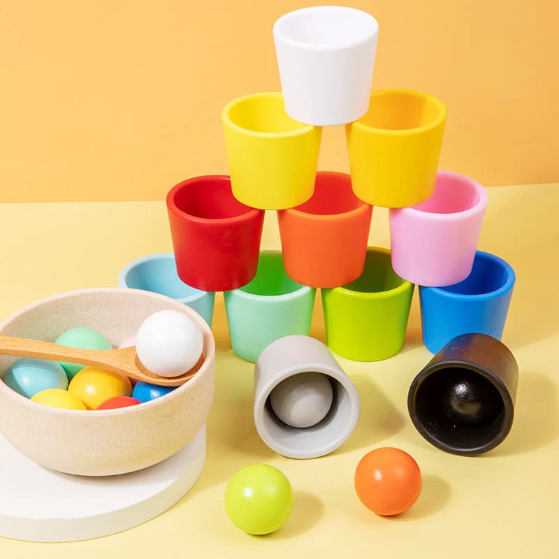 Rainbow Balls in Cups Toddler Montessori Toys, Kids Preschool Wooden Matching Games for Learning Color Sorting and Counting - Image 8