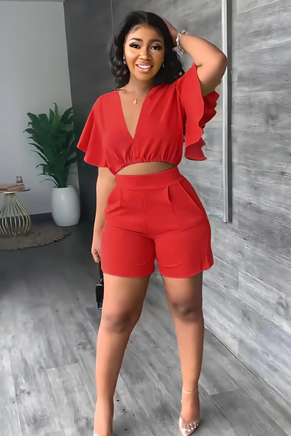 💓V Neck Ruffled Casual Two Piece Shorts Set - Image 13