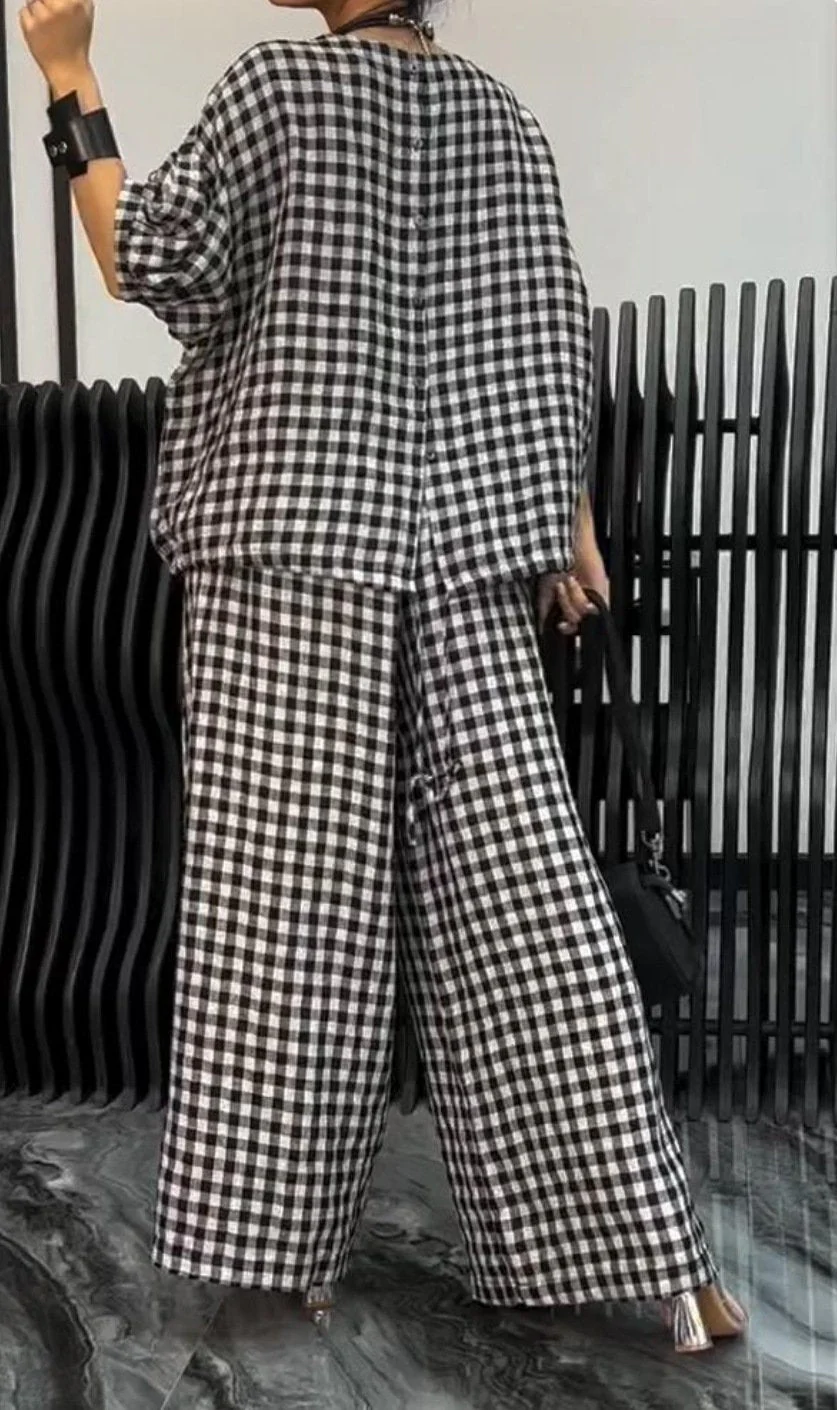 Radiantgrp-Women's Comfortable Plaid Top And Pants Two-Piece Set - Image 7