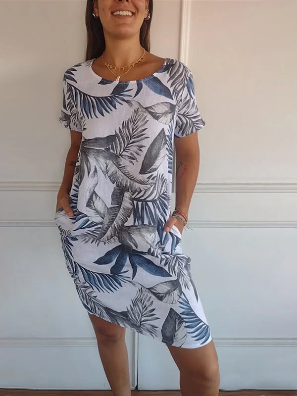 🔥This week's hot sale🔥Women's Cotton & Linen Round Neck Printed Dress - Image 7