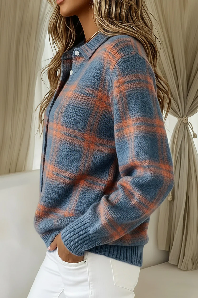 CLEARANCE SALE🔥 Women's Plaid Print Casual Cotton Buttoned Cardigan Sweater - Image 2